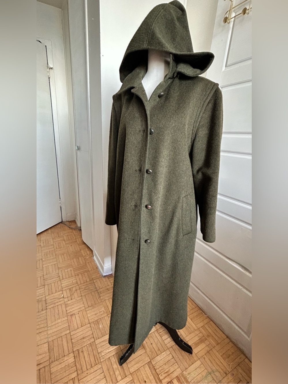 Steinbock Original Himalaya Loden 95% Wool Hooded Coat Dark Olive- 8 Excellent
